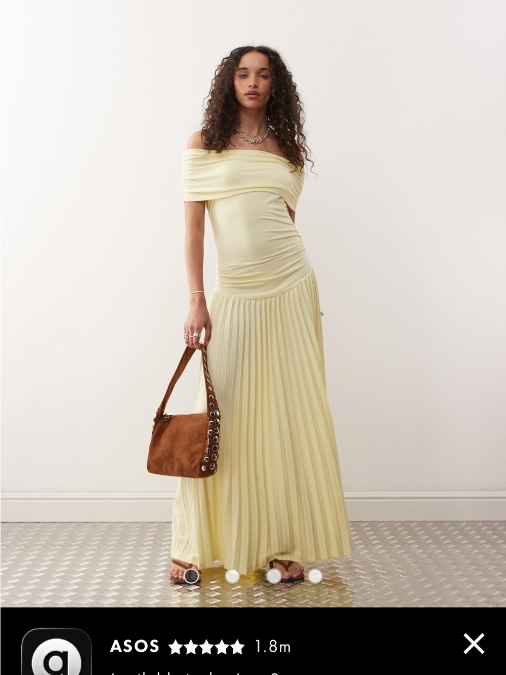 Lioness Off-Shoulder Pleated Maxi Dress in Pale Yellow